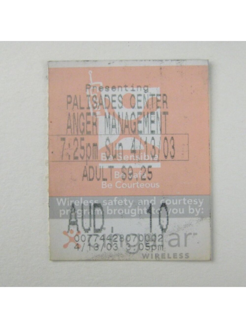 Original 2003 Movie Ticket Stub Anger Management Palisades Center April 13th